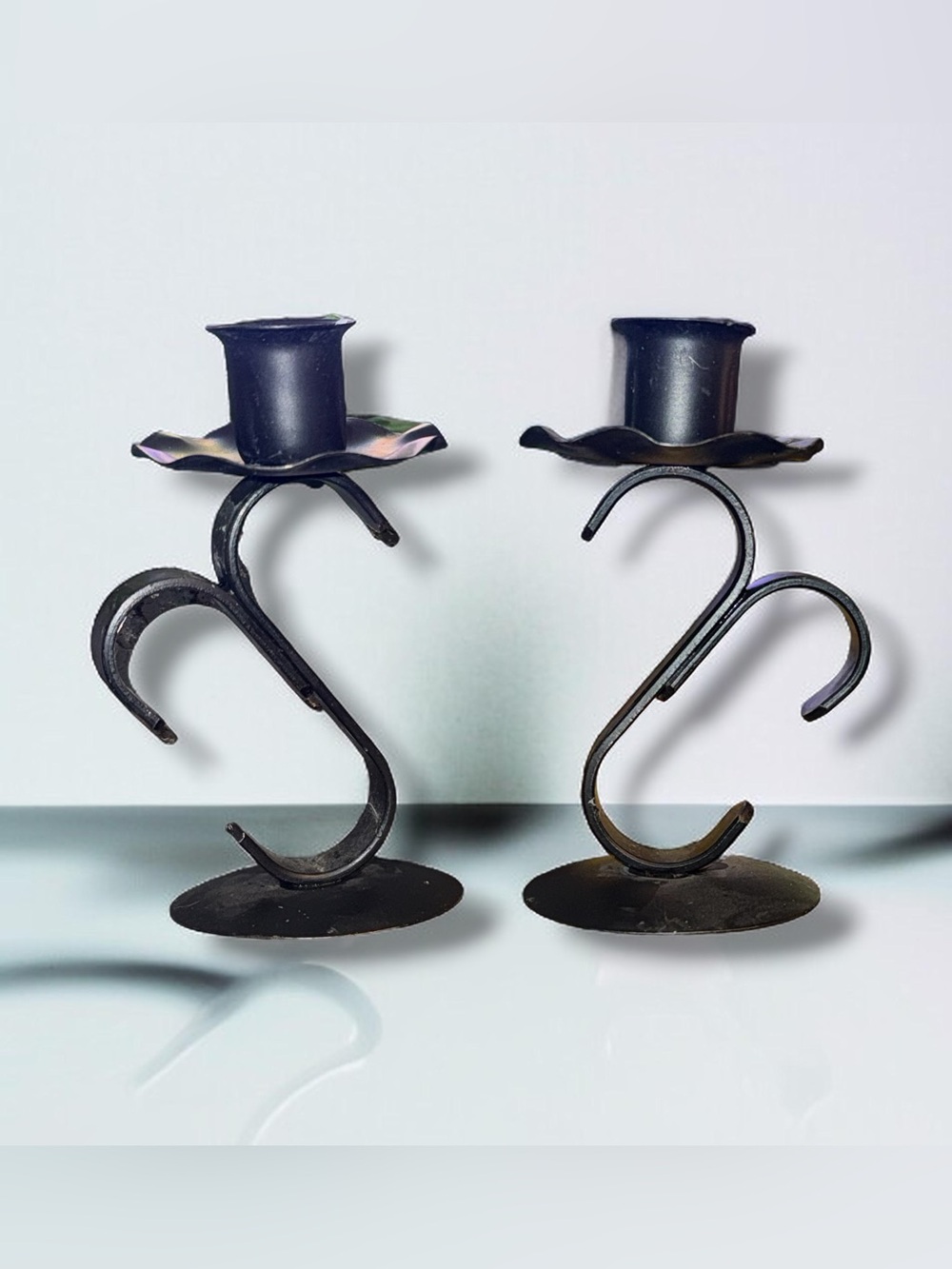 Vintage wrought iron candle stick holders